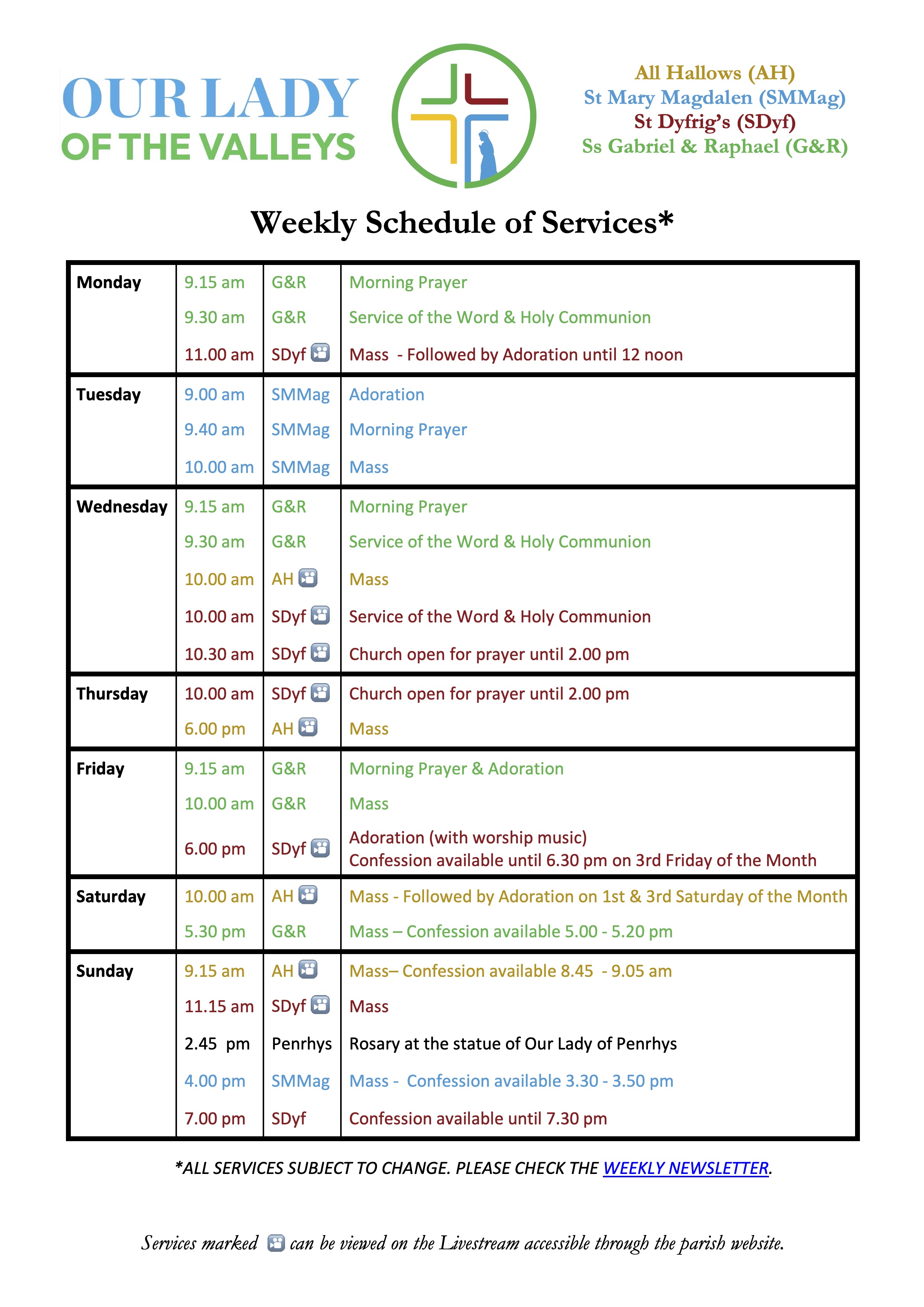 Weekly Services in AMDG